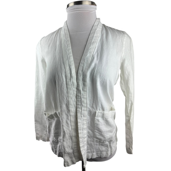 Pure Jill x J. Jill Linen Open Cardigan White Pockets LS Lagonlook Beachy XS - Picture 5 of 14